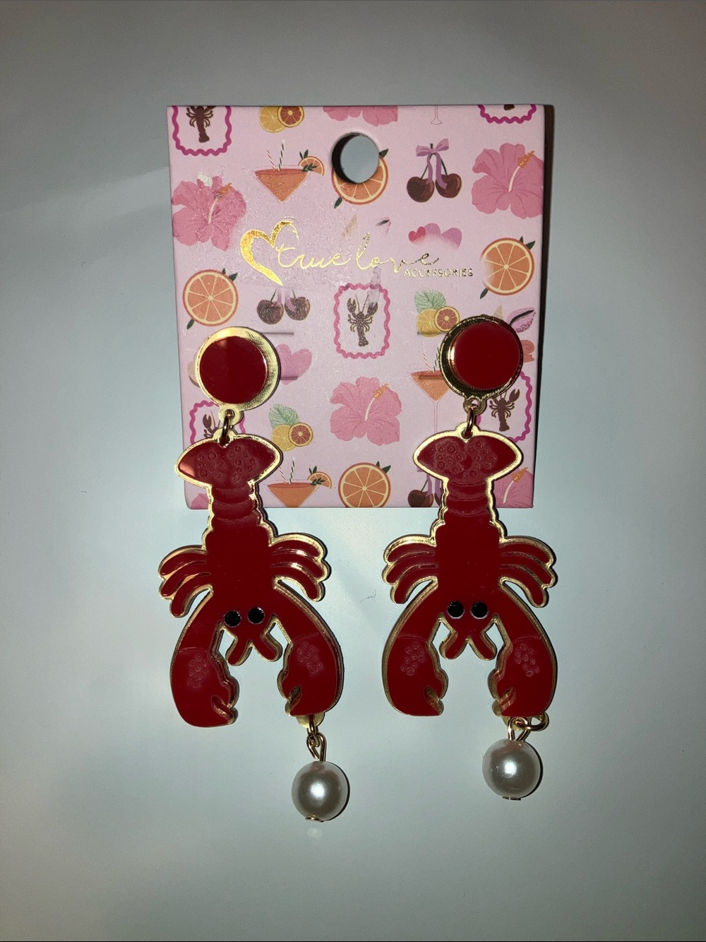 Boohoo Red Lobster Drop Earrings with Pearl Drop
